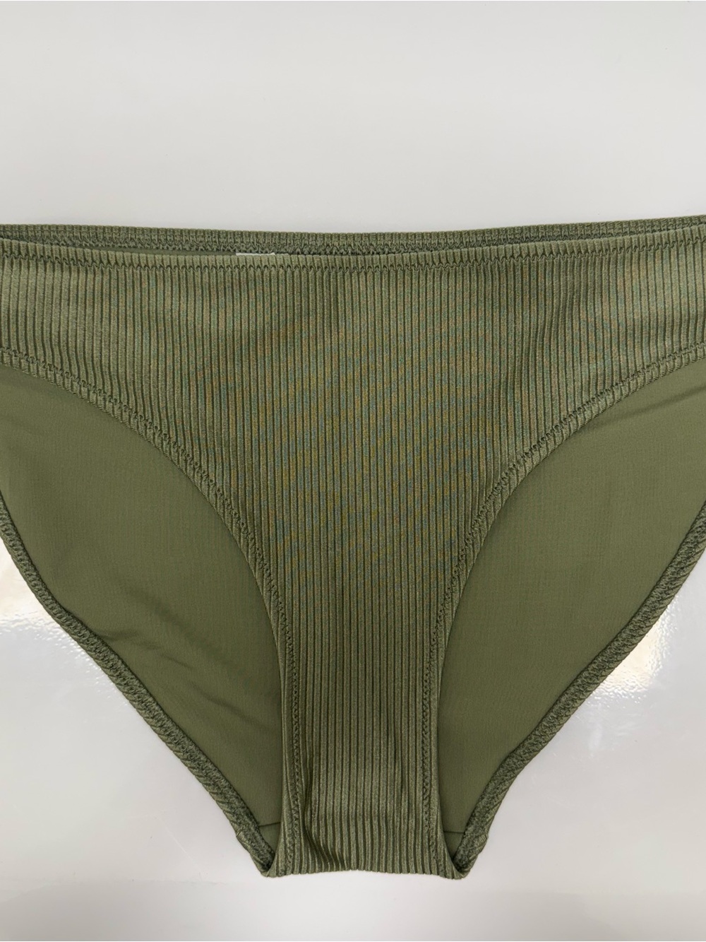 Aerie Womens L Ribbed Bikini Bottom Olive Green Real Good Swim NWT